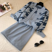 Load image into Gallery viewer, ALPHALMODA 2019 Autumn Winter Women Houndstooth Cardigans + Sling-dress 2ps Fashion Suit Elegant Knitting 2pcs Set