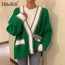 Load image into Gallery viewer, Women Sweater Cardigans 2019 Elegant Female Patchwork Knitting Sweater Casual Autumn Winter Warm Outwear Coat Lace Up Top