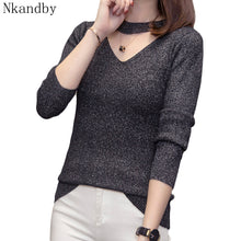 Load image into Gallery viewer, Nkandby Plus Size Shining Knit Pullover Women Sweater Fashion V Neck Tight Stretch Knitted Chic Tops Autumn Winter Korean Jumper